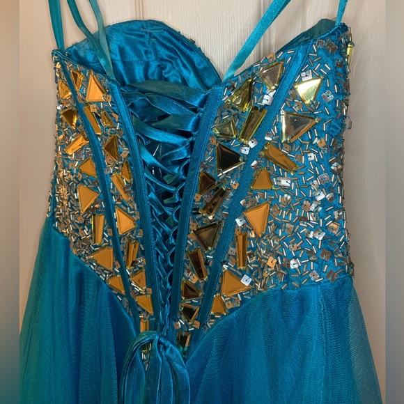 Night Moves - turquoise & silver strapless formal dress, size 0 - Picture 11 of 14